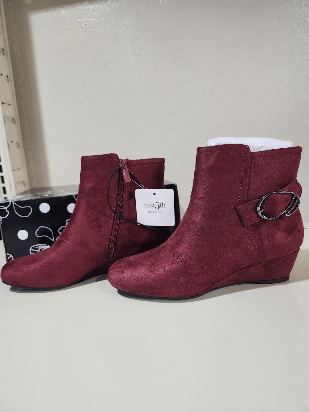 East 5th Women's Wine Suede Ankle Booties with Buckle 6.5 New